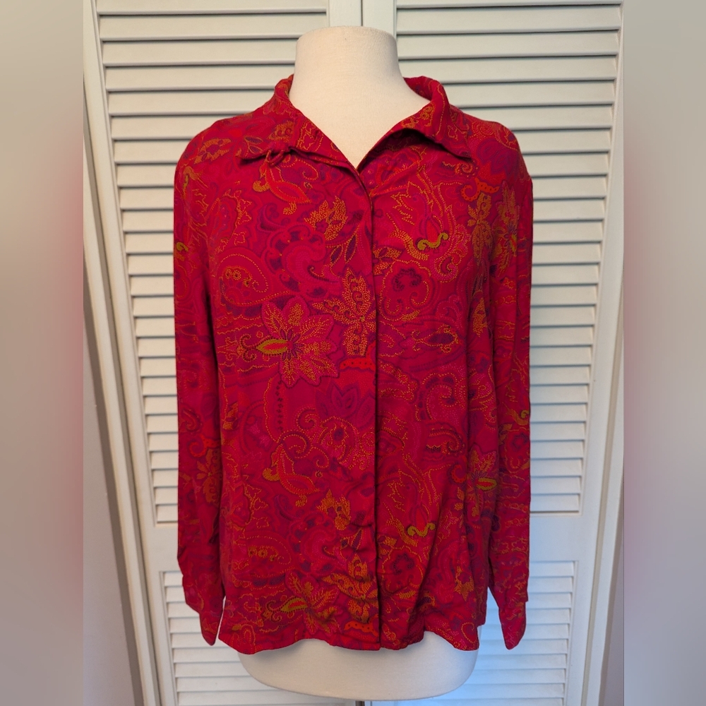 Vintage Evan Picone Paisley blouse size 16 button down granny core cottage core